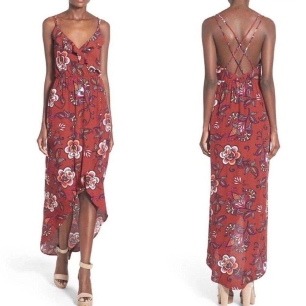 ASTR The Label Ruffle Surplice High/Low Floral Print Maxi Dress Size M